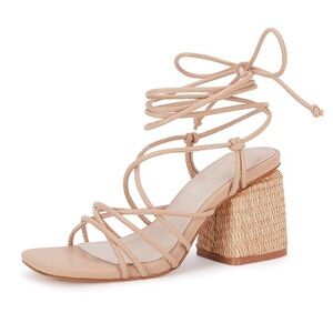 Nude Strappy Lace-Up Block Heel Sandals
